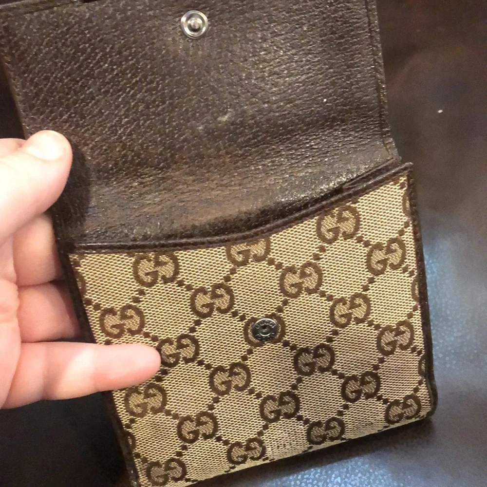 GUCCI Men GG Trifold Canvas Jacquard Wallet Brown Leather
